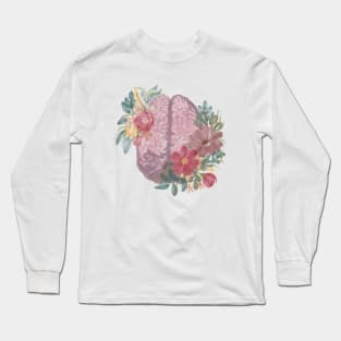 Anatomy of Brain in watercolor with florals Long Sleeve T-Shirt